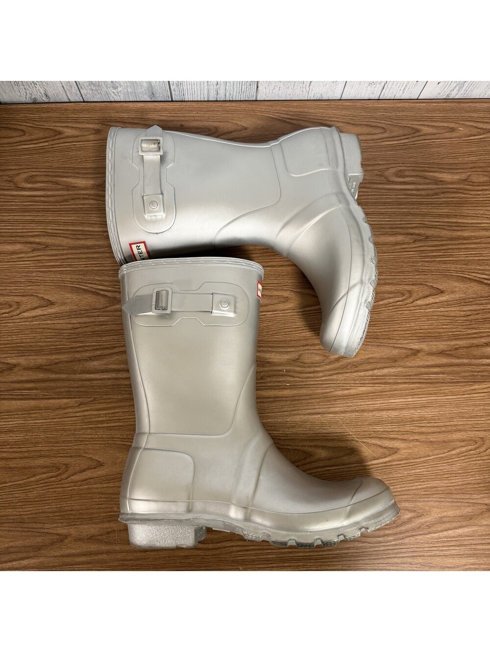Hunter Original Short Gloss Rain Boots Silver Women’s Size 9 UK 7 Buckle